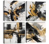 4 Piece Black and White Gold Wall Art Abstract Prints for Walls Modern Marble Texture Wall Decor Minimalist Ink Paintings Pictures for Living Room Neutral Poster Artwork Bedroom Decorations 12x12"