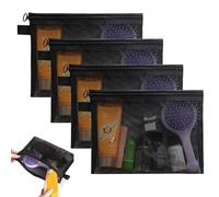4-Piece Black Portable Makeup Bag Set - Small Cosmetic Bags with Zipper, Clear Mesh See-Through Travel Pouches for Cosmetics & Toiletries (19 x 14cm)