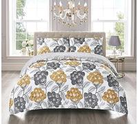 4-Piece Bloom Ochre Duvet Cover Set Super King 260 x 220 cm - Hotel Quality Soft Microfiber Quilt Cover with Fitted Sheet for Bedroom - Printed Bedding Set with 2 Pillow Shams