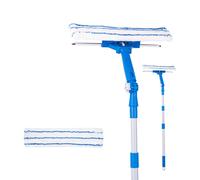4-Piece Blue Squeegee and Scrubber Window Cleaning Kit, 30cm Scraper & 32cm Microfiber Head, with Iron Handle