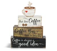 4-Piece Boxwood Coffee Sign Set, Rustic Kitchen Decor Accessories, Coffee Wall Art for Home Decoration, Kitchen Signs Wall Decor Set for Cafes and Dining Rooms, Gift for Coffee Lovers