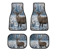 4 Piece Car Floor Mats Set Waterproof Deer on Frozen Wilderness Automotive Carpet Universal Fit All-Weather Protection for Trucks Suvs Vans Sedans Non-Slip Rubber Backing & Reinforced Edge