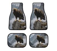 4 Piece Car Floor Mats Set Waterproof Eagle Standing on A Rock Automotive Carpet Universal Fit All-Weather Protection for Trucks Suvs Vans Sedans Non-Slip Rubber Backing & Reinforced Edge