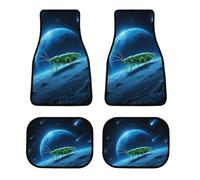 4 Piece Car Floor Mats Set Waterproof Green Alien Bug Automotive Carpet Universal Fit All-Weather Protection for Trucks Suvs Vans Sedans Non-Slip Rubber Backing & Reinforced Edge