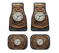 4 Piece Car Floor Mats Set Waterproof Rusty Steampunk Clock Automotive Carpet Universal Fit All-Weather Protection for Trucks Suvs Vans Sedans Non-Slip Rubber Backing & Reinforced Edge