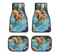 4 Piece Car Floor Mats Set Waterproof Squirrel Pool Joy Automotive Carpet Universal Fit All-Weather Protection for Trucks Suvs Vans Sedans Non-Slip Rubber Backing & Reinforced Edge