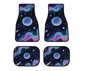 4 Piece Car Floor Mats Set Waterproof Starry Cosmos Automotive Carpet Universal Fit All-Weather Protection for Trucks Suvs Vans Sedans Non-Slip Rubber Backing & Reinforced Edge