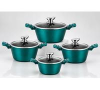 4-Piece Casserole Dish Set with Glass Lids (18/20/24/28cm), Non-Stick Marble Ceramic Aluminium Cooking Pots, Induction, Gas & Electric Hob Compatible Stockpot Cookware Set - Green