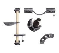 4 Piece Cat Wall Furniture with Hammock Ladder Platforms Dark Grey