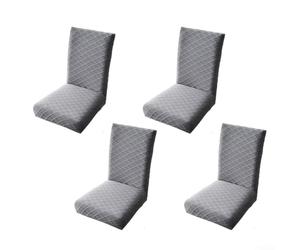 4 piece chair cover set featuring diamond pattern for enhanced dining area elegance and spill protection (Dark grey)