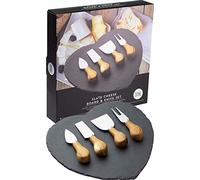 4 Piece Cheese Knife Set & Slate Board - Stylish Cheese Knives Gift Set With Stunning Slate Serving Board. Acacia Wood Handles & Classic Polished Stainless Steel Blades. 10 Year Guarantee.