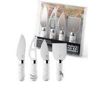 4 Piece Cheese Knife Set - Stainless Steel with Stylish Chrome Bolster. Comfort Soft Touch White Marble Effect Handles, 2 Year Guarantee - Perfect for Hard, Soft, Parmesan Cheese. Giftable Set