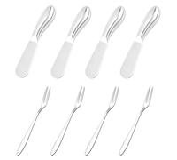 4-Piece Cheese Knives and 4-Piece Two-Tined Forks, Stainless Steel Cutlery, Durable Forks, Food Spreaders, Kitchen Utensils, Baking Tools