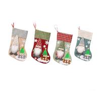 4-Piece Christmas Stocking Set, Premium Hemp Cloth with 3D Plush Gnome Designs, 32cm Festive Hanging Socks for Fireplace/Tree Decor, Double-Layer Lining (16cm Wide Opening)