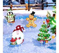 4 Piece Christmas Yard Signs - Xmas Outdoor Lawn Signs with 8 Stakes - Penguin, Tree, Gnome, Gingerbread - Outdoor Garden Decorations for Christmas Holiday Decor