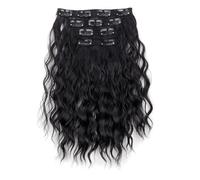 4-Piece Clip-in Wavy Hair Extensions 30cm Short Curly Hair Multiple Clips Deep Brown/Black/Brown Gold Colors Natural Volume(Black-1B#)