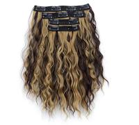 4-Piece Clip-in Wavy Hair Extensions 30cm Short Curly Hair Multiple Clips Deep Brown/Black/Brown Gold Colors Natural Volume(Brown gold-4H27#)