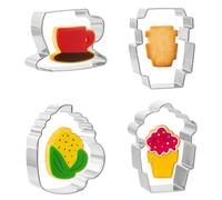 4 Piece Coffee Cup Cookie Cutter Set, Stainless Steel Cookie Cutters Fondant Biscuit Cutters, Coffee Mug, Hot Cocoa, Latte, Teacup, 4 Inch, 1 Inch Deep