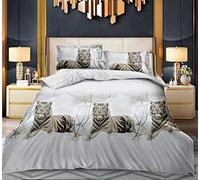 4 Piece Complete Bedding Set 3D Design Floral, Animal Printed Duvet Cover with Fitted Sheet Pillowcases (348 Tiger, King)
