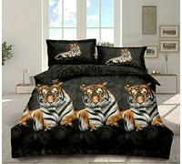 4 Piece Complete Bedding Set 3D Design Floral, Animal Printed Duvet Cover with Fitted Sheet Pillowcases (346 Tiger, Double)