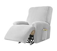 4-Piece Complete Recliner Relax Chair Cover Stretch 1 Seater Armchair Slipcover with Pockets, Washable Velvet Armchair Seat Cover Non-Slip Armchair Cover(Grigio Chiaro)