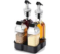 4 Piece Condiment Set - Salt, Pepper, Oil and Vinegar Set and Stand
