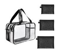 4-Piece Cosmetic Bag Set, Transparent Toiletry Bag with Waterproof Compartment, 3 Black Toiletry Bag Organiser Pouch Made of Mesh Tulle, Waterproof Makeup Bag Storage for Men and Women