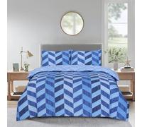 4 Piece Cotton Rich Complete Bedding Set Duvet Cover Fitted Sheet & Pillowcases (Zigzag Blue, Double)