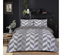 4 Piece Cotton Rich Complete Bedding Set Duvet Cover Fitted Sheet & Pillowcases (Zigzag Grey, Single)