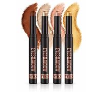 4-Piece Creamy Retractable Eyeshadow Stick Set with Shimmer and Matte Finishes - Long-Lasting Waterproof Smokey Eye Makeup in Bronze Brown Champagne Rose Gold and Gold Glitter Shades for Women
