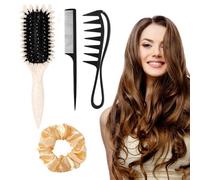 4-Piece Curl Brush Set Including Bounce Curl Brush, Curly Hair Brush & Scrunchie - Boar Bristle Styling Brush for Detangling & Curling Definition, Curling Brush for Curly Hair