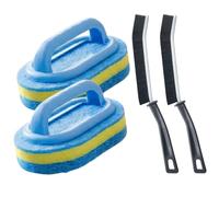 4-Piece Deep Cleaning Kit - 2x Large Scrubbing Sponges (16cm) & 2x Slim Crevice Brushes - All-in-One Solution for Kitchen, Bathroom, Window Tracks & Hobs