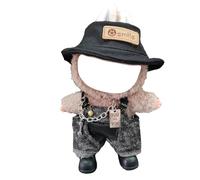 4-Piece Designer Black Distressed Denim Overalls + Black Denim Fisherman Hat for 5.9-6.7"(15-17cm) Dolls - Includes a Silver Necklace & Shoes - American Pioneer Spirit × Street Rebellion Style