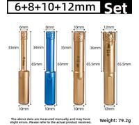 4-Piece Diamond Drill Bit Set for Cordless Drills - 6 mm to 8 mm, 65 mm Total Length, 10 mm Diamond Height, for Hard Tiles, Granite & Concrete