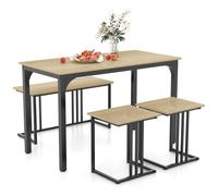 4-Piece Dining Table Set Industrial Dining Table W/ Bench & 2 Stools-Natural