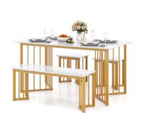 4 Piece Dining Table Set Rectangular Kitchen Table with Bench & 2 Stools