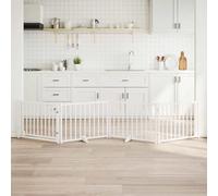 4-Piece Dog Gate with Door, Foldable, White Solid Wood Fir, 320 cm, Freestanding for Puppy and Pet, Safe Playpen Indoor Enclosure