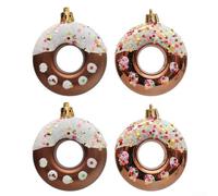 4 Piece Donut For Christmas Ornaments, Plastic Holiday Decor for Creating Festive Atmosphere at Home and Office (Brown)