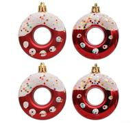 4 Piece Donut For Christmas Ornaments, Plastic Holiday Decor for Creating Festive Atmosphere at Home and Office (Red)