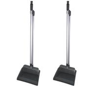4-Piece Dustpan and Broom Set with Long Handle and Rubber Lip