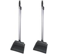 4-Piece Dustpan and Broom Set with Long Handle and Rubber Lip