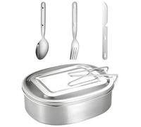 4-Piece Duty Stainless Steel Camping Mess Tin Set with Cutlery - Mess Tins for Camping, Hiking, Picnics & Outdoor Cooking, Lightweight & Portable Cookware for Easy Storage & Backpacking Adventures