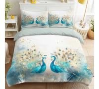 4 Piece Duvet Cover Set Classic Ocean Blue Bedding Set with Fitted Sheet & Pillowcases Reversible Microfiber Complete Bed Set Blue Bed Lighthouse Waves
