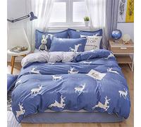 4 Piece Duvet Cover Sets, Nordic Style Print Microfiber Bedding Set with Zipper Quilt Cover, Flat Sheet and Pillowcases for Bedroom Single King Size Bed