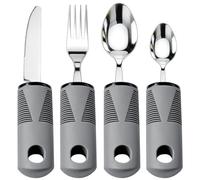 4-Piece Easy Grip Cutlery Set for Arthritic Hands & Disabled Adults Adaptive Extra Wide Chunky Handles Weighted Cutlery Adapted Eating Utensils with Knife Fork Spoon for Tremors & Parkinson's
