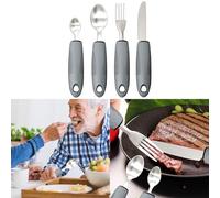 4-Piece Easy Grip Cutlery Set-Non-Slip Rubber Handles for Elderly,Disabled - Stainless Steel Rehabilitation Feeding Tools- Promotes Independent Eating (Grey,Type A)