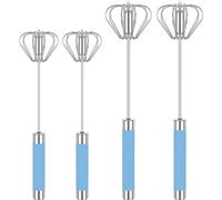 4 Piece Egg Whisk Hand Push Whisk Blender 10 Inch &12 Inch Stainless Steel Whisk Rotary Egg Beater Hand Baking Mixer Stirring Whisk Set for Blending Baking Cooking