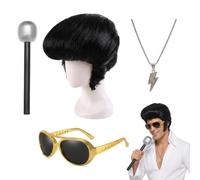 4-Piece Elvis Costume Set, Wig with Glasses and Accessories