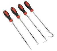 4 Piece Extra-Long Pick & Hook Set - Clip & Seal Removal - Comfort Grip Handle