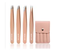 4-Piece Eyebrow Tweezer Set - Professional Stainless Steel Hair Removal And Grooming Tools, With Storage Case, Including Angled